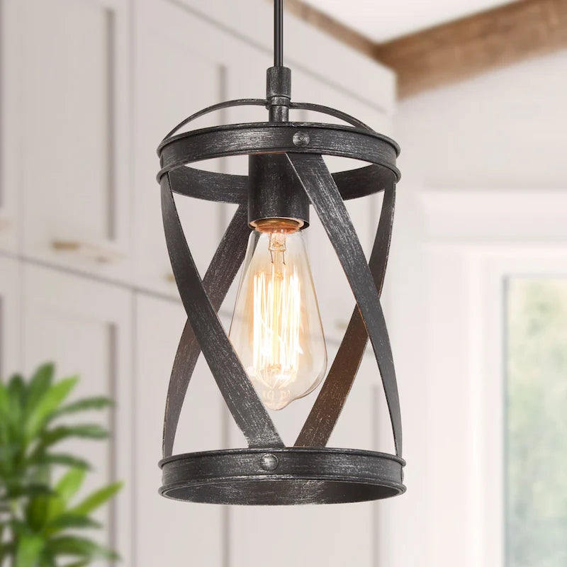 Suspension cylindrique moderne de style industriel Deun à une lumière pour îlot de cuisine - D 6 x H 11