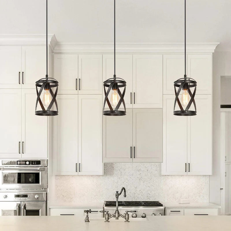 Suspension cylindrique moderne de style industriel Deun à une lumière pour îlot de cuisine - D 6 x H 11