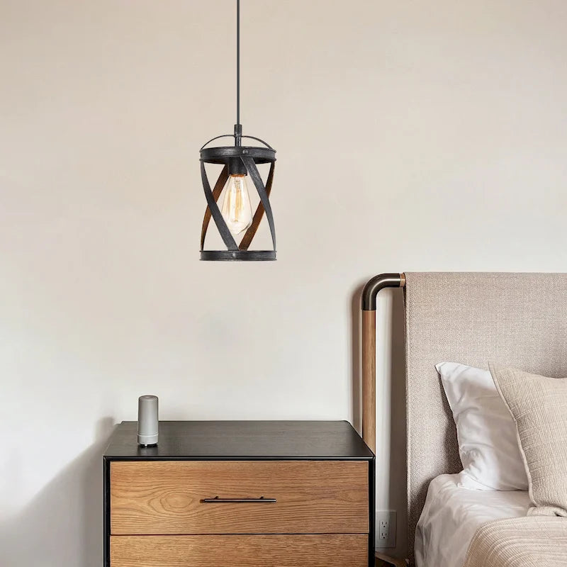 Suspension cylindrique moderne de style industriel Deun à une lumière pour îlot de cuisine - D 6 x H 11