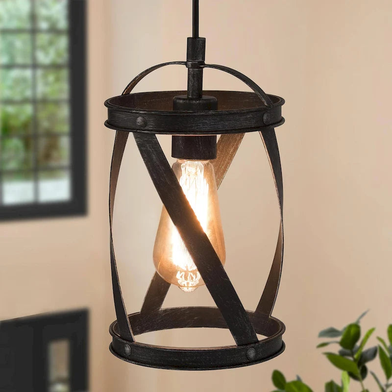 Suspension cylindrique moderne de style industriel Deun à une lumière pour îlot de cuisine - D 6 x H 11