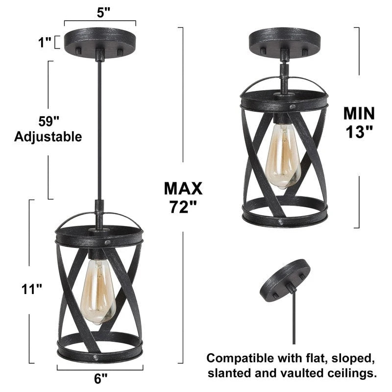 Suspension cylindrique moderne de style industriel Deun à une lumière pour îlot de cuisine - D 6 x H 11