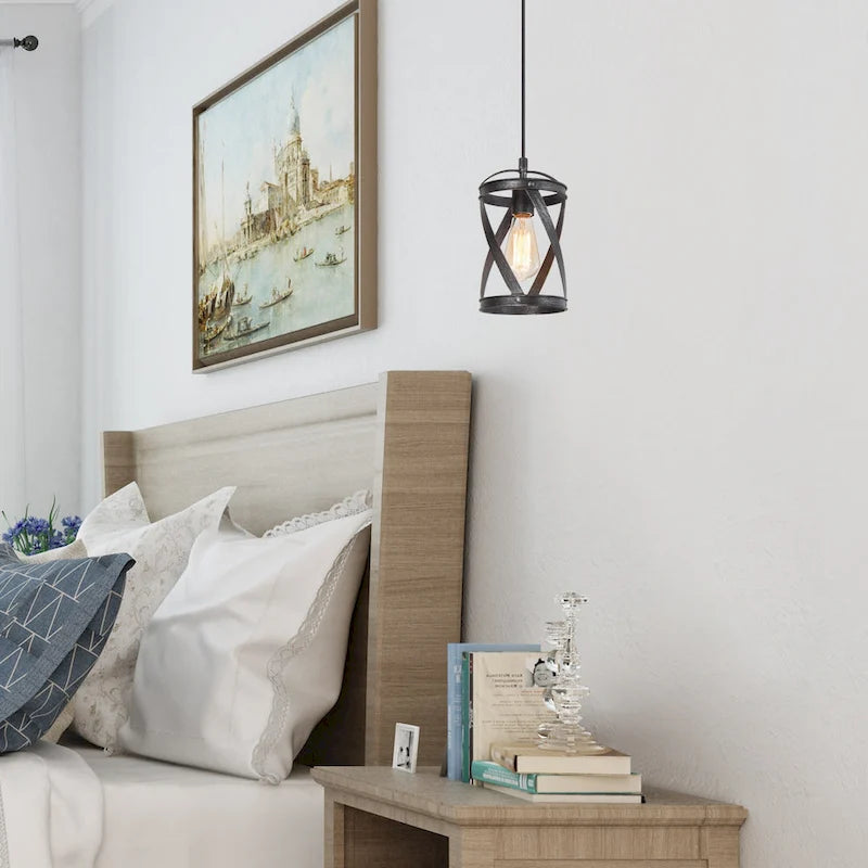 Suspension cylindrique moderne de style industriel Deun à une lumière pour îlot de cuisine - D 6 x H 11