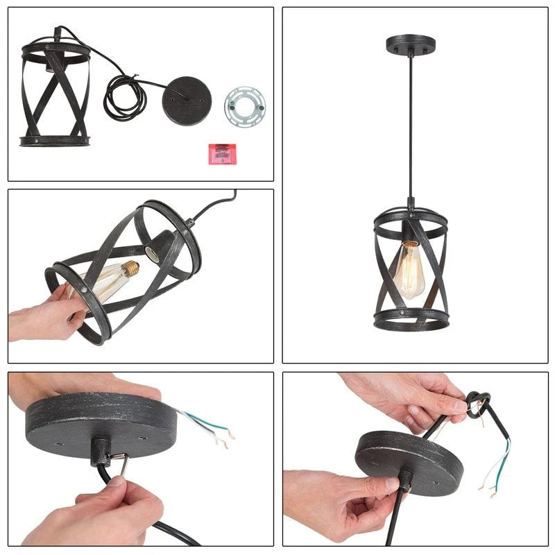 Suspension cylindrique moderne de style industriel Deun à une lumière pour îlot de cuisine - D 6 x H 11