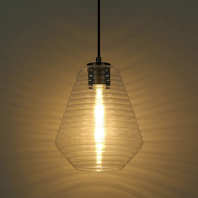 Suspension moderne et unique en verre déchiré, à une lumière, en forme de poire, idéale pour un îlot de cuisine ou une salle à manger - 7,8 cm de diamètre x 11,5 cm de hauteur