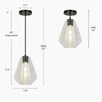 Suspension moderne et unique en verre déchiré, à une lumière, en forme de poire, idéale pour un îlot de cuisine ou une salle à manger - 7,8 cm de diamètre x 11,5 cm de hauteur