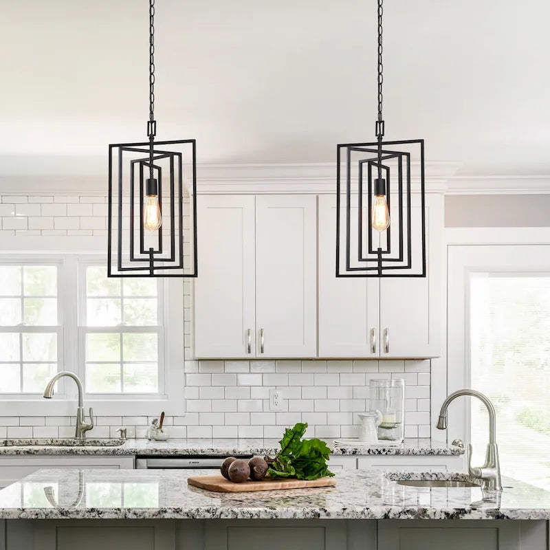 Contemporary 1-Light Black Rectangle Kitchen Island Pendant Lights - W12 xH20.4 