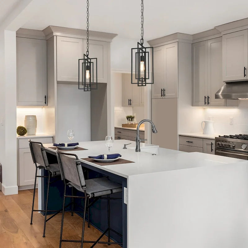 Suspension contemporaine rectangulaire noire à 1 lumière pour îlot de cuisine - L 12 x H 20,4