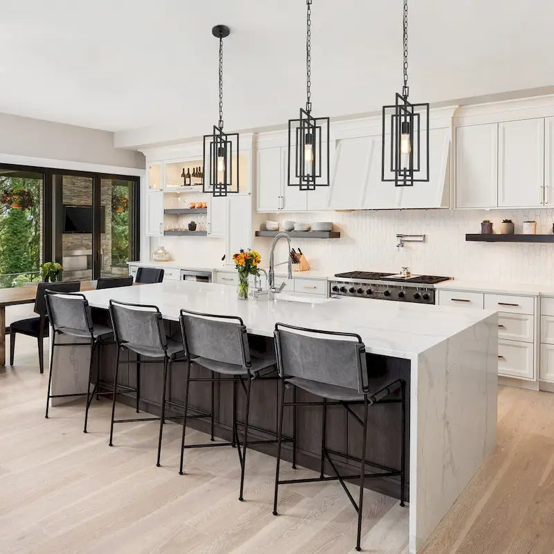 Suspension contemporaine rectangulaire noire à 1 lumière pour îlot de cuisine - L 12 x H 20,4