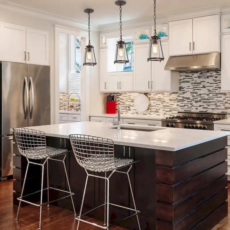 Modern 1-Light Metal Glass Adjustable Kitchen Island Pendant for Dining room