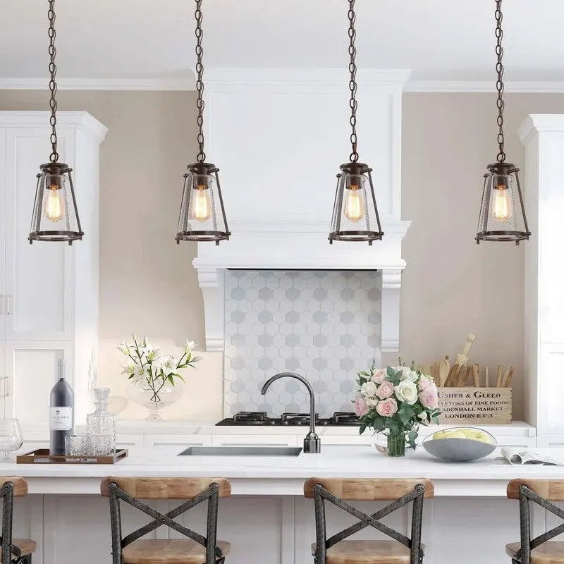 Suspension moderne en métal et verre à une lumière, réglable, pour îlot de cuisine ou salle à manger