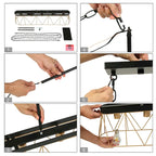 Lustre moderne de luxe à 5 lumières, noir et or, avec design géométrique pour îlot de cuisine ou salle à manger.