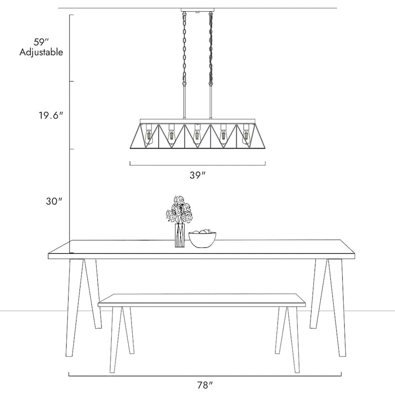 Lustre moderne de luxe à 5 lumières, noir et or, avec design géométrique pour îlot de cuisine ou salle à manger.