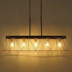 Lustre moderne de luxe à 5 lumières, noir et or, avec design géométrique pour îlot de cuisine ou salle à manger.