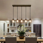 Modern Rustic Mason Jar Glass Kitchen Island Pendant Lights Farmhouse 5-light Bar Chandelier - L29  * W4.72  * H69 