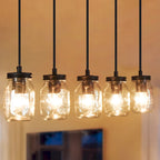 Suspension moderne rustique en verre, style bocal Mason, pour îlot de cuisine - Lustre de style ferme à 5 lumières - L29 * l4,72 * H69