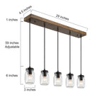 Suspension moderne rustique en verre, style bocal Mason, pour îlot de cuisine - Lustre de style ferme à 5 lumières - L29 * l4,72 * H69