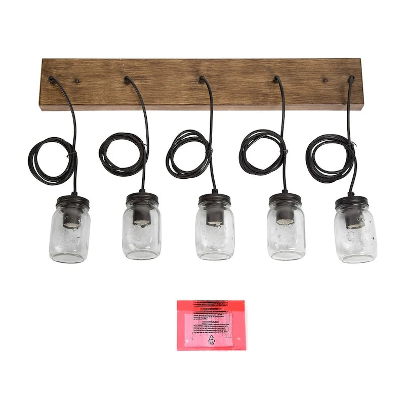Suspension moderne rustique en verre, style bocal Mason, pour îlot de cuisine - Lustre de style ferme à 5 lumières - L29 * l4,72 * H69