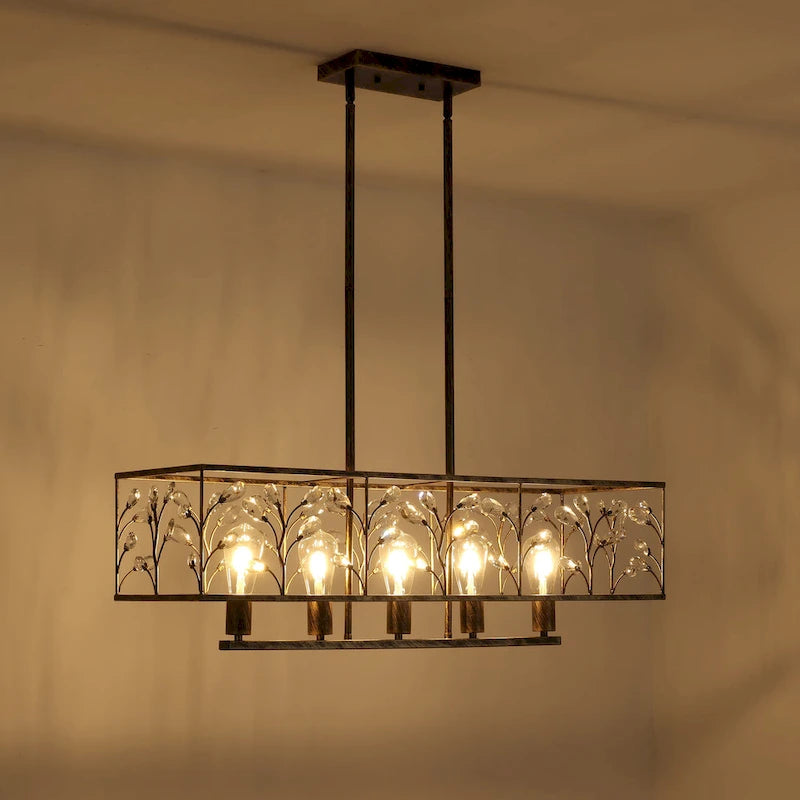 Starsky Farmhouse 5-light Crystal Rectangle Linear Chandelier for Dining Room with UL Certified