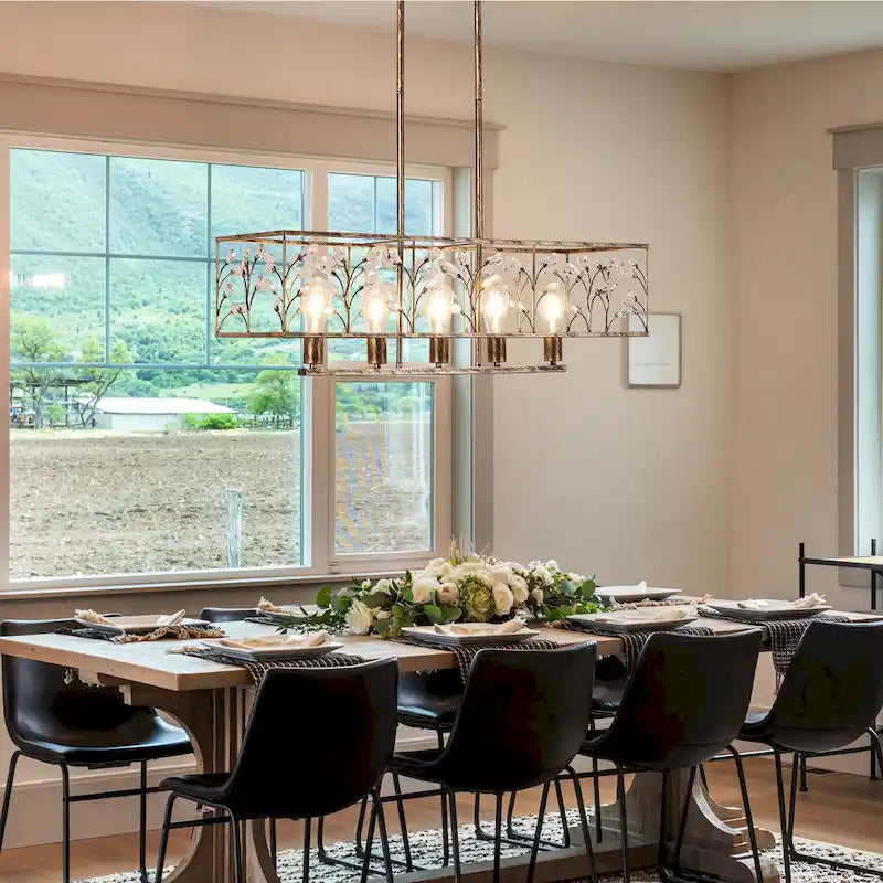 Lustre linéaire rectangulaire en cristal à 5 ​​lumières Starsky Farmhouse pour salle à manger, certifié UL