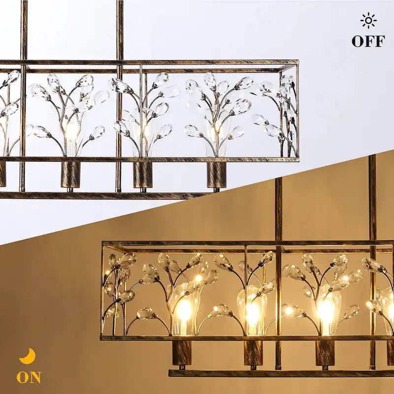 Lustre linéaire rectangulaire en cristal à 5 ​​lumières Starsky Farmhouse pour salle à manger, certifié UL