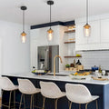 Suspension moderne et contemporaine à une lumière en verre martelé noir et or pour îlot de cuisine