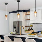 Modern Contemporary 1-Light Black and Gold Hammered Glass Pendant Light Fixtures for Kitchen Island