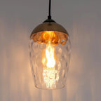 Suspension moderne et contemporaine à une lumière en verre martelé noir et or pour îlot de cuisine
