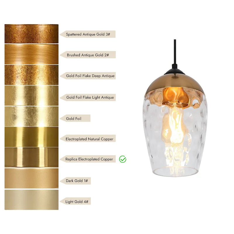Suspension moderne et contemporaine à une lumière en verre martelé noir et or pour îlot de cuisine