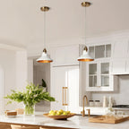 1-Light Modern Elegant White Gold Metal Kitchen Island Light Height-Adjustable Pendant Light for Dining Room - D8.7  x H7.1 