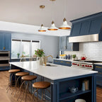 Suspension moderne et élégante à une lumière en métal blanc et or pour îlot de cuisine/salle à manger - Hauteur réglable - D8,7 x H7,1