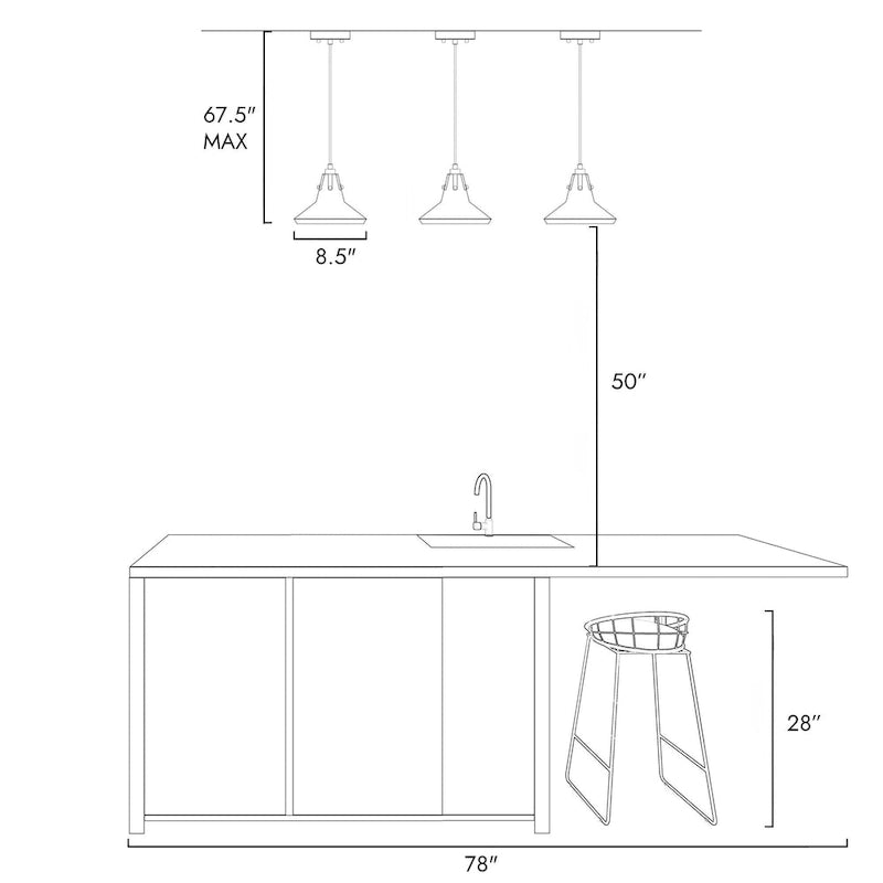 Suspension moderne et élégante à une lumière en métal blanc et or pour îlot de cuisine/salle à manger - Hauteur réglable - D8,7 x H7,1