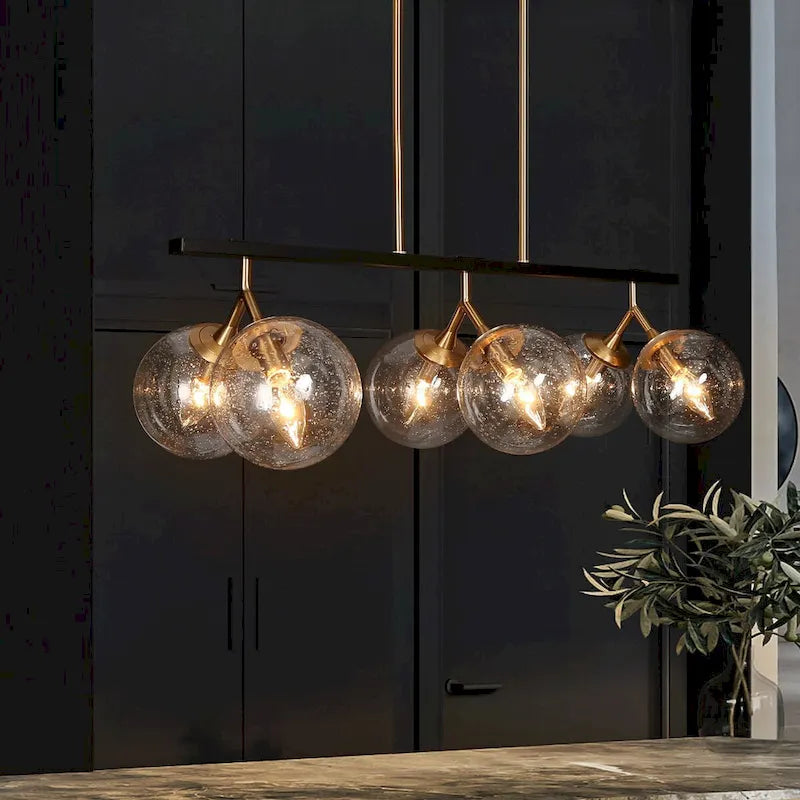 Modern Glam 6-Light Linear Chandeliers Orb Kitchen Island Lights with Globe Glass Shade - L 28.5  x W 11.5  x H 72.5 