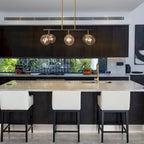 Lustre linéaire moderne et glamour à 6 lumières, abat-jour sphérique en verre pour îlot de cuisine - L 28,5 x l 11,5 x H 72,5