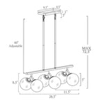 Lustre linéaire moderne et glamour à 6 lumières, abat-jour sphérique en verre pour îlot de cuisine - L 28,5 x l 11,5 x H 72,5