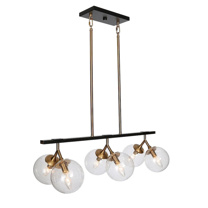 Lustre linéaire moderne et glamour à 6 lumières, abat-jour sphérique en verre pour îlot de cuisine - L 28,5 x l 11,5 x H 72,5