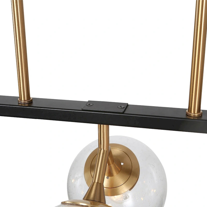 Lustre linéaire moderne et glamour à 6 lumières, abat-jour sphérique en verre pour îlot de cuisine - L 28,5 x l 11,5 x H 72,5