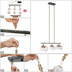 Lustre linéaire moderne et glamour à 6 lumières, abat-jour sphérique en verre pour îlot de cuisine - L 28,5 x l 11,5 x H 72,5