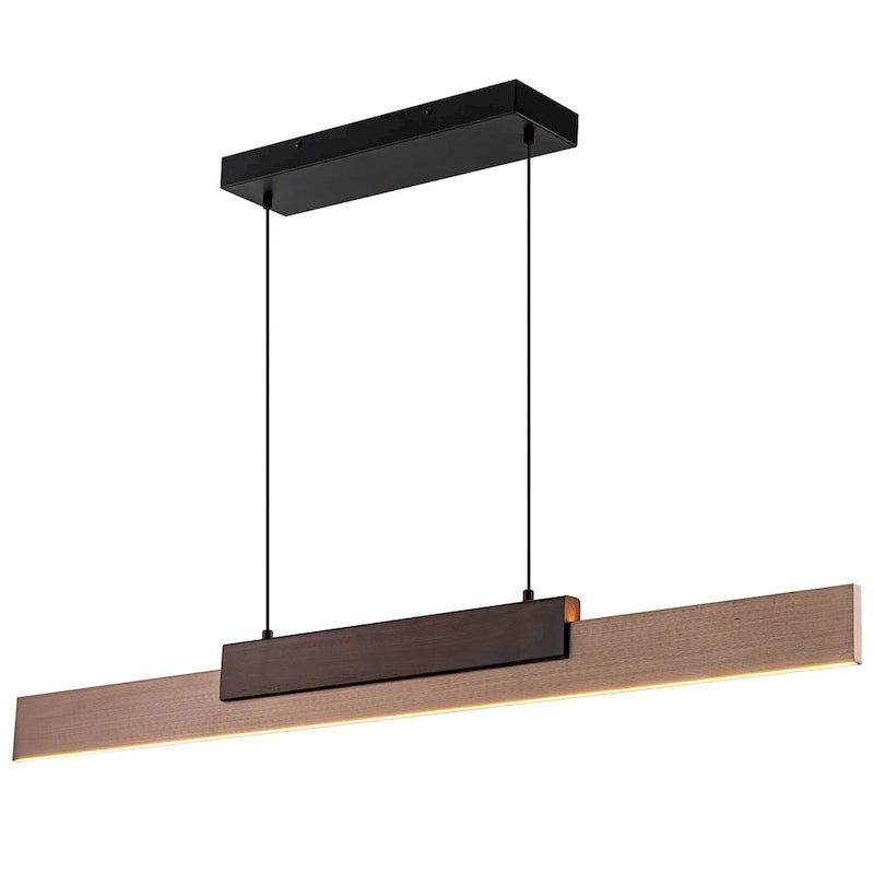 Rustic Walnut Wood Integrated LED Linear Pendant Light for Kitchen Island - W 47.2 