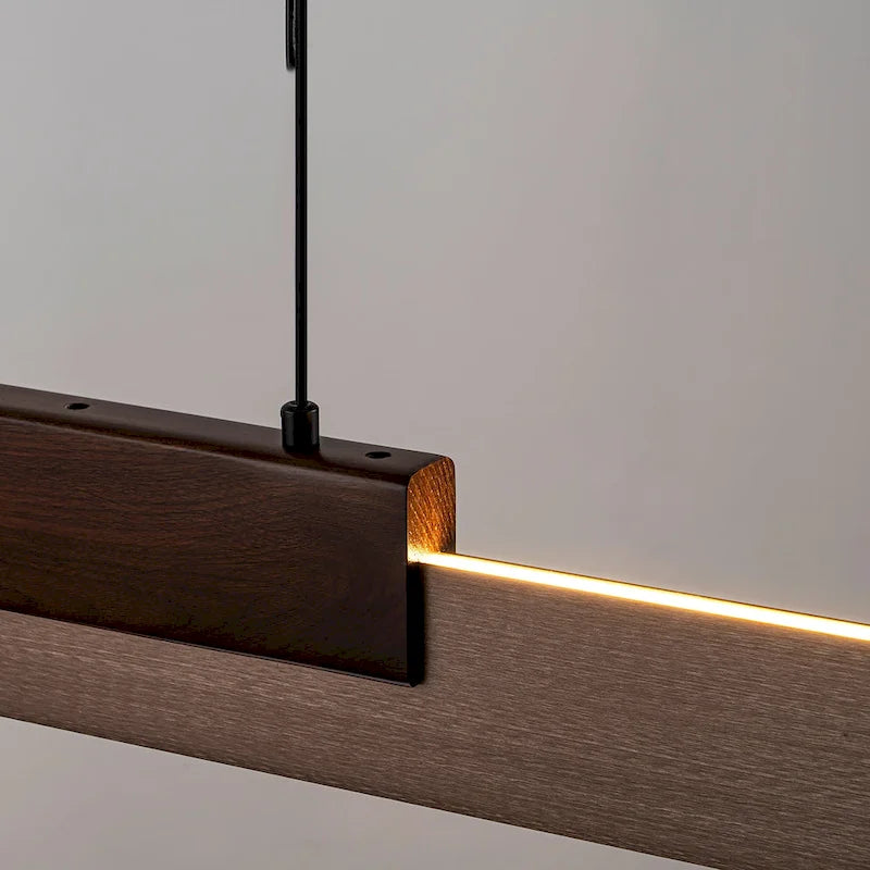 Suspension linéaire LED intégrée en bois de noyer rustique pour îlot de cuisine - L 47,2