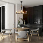 Lustre suspendu moderne et contemporain à 5 lumières, noir et or, en verre, pour salle à manger - D 25 x H 7,5