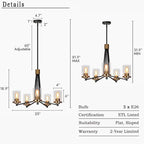Lustre suspendu moderne et contemporain à 5 lumières, noir et or, en verre, pour salle à manger - D 25 x H 7,5