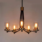 Lustre suspendu moderne et contemporain à 5 lumières, noir et or, en verre, pour salle à manger - D 25 x H 7,5