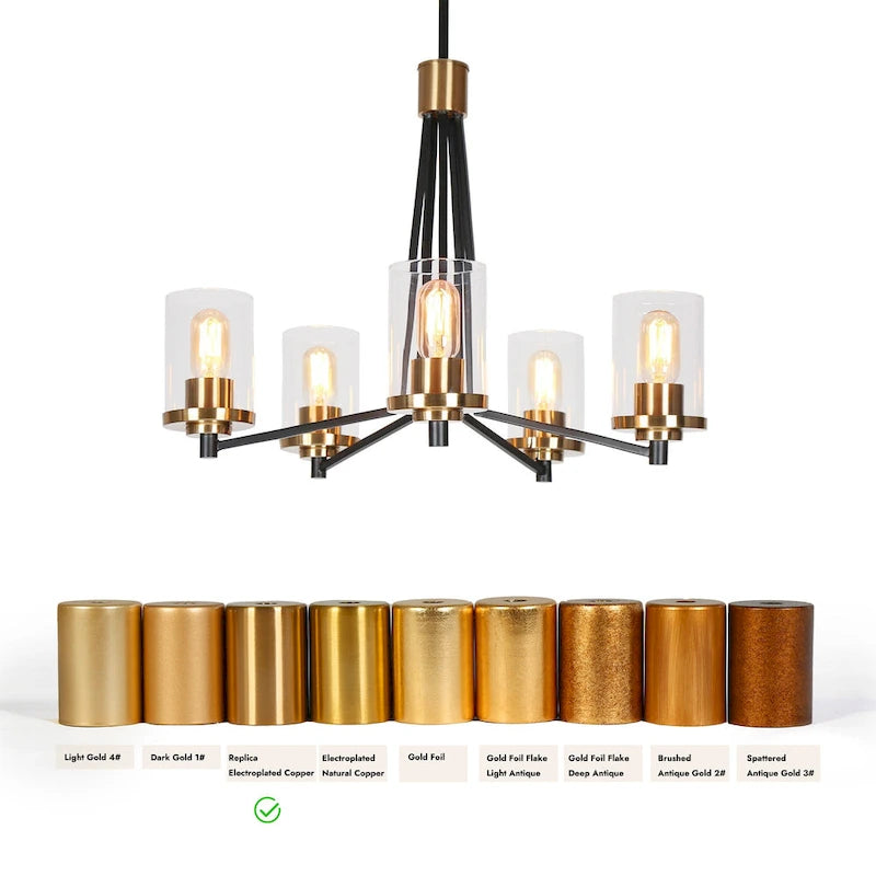 Lustre suspendu moderne et contemporain à 5 lumières, noir et or, en verre, pour salle à manger - D 25 x H 7,5