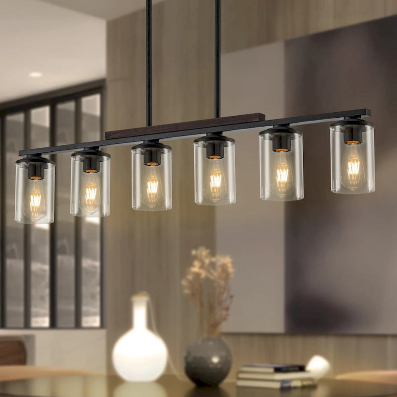 Starsky 6-Light Modern Farmhouse Chandelier Linear Kitchen Island Light with Cylindrical Glass Shade