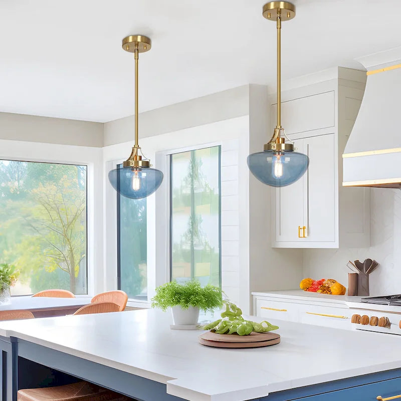 Modern 1-Light Gold Glass Pendant Light Kitchen Island Lights for Dining Room