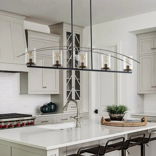 5-Lights Arch Dimmable Glass Adjustable Chandelier Kitchen Island Lights - 52.7 D6.7 W80.6 H (Adjustable)
