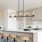 Lustre arqué à 5 lumières en verre à intensité variable et réglable pour îlot de cuisine - 52,7 cm P x 6,7 cm L x 80,6 cm H (réglable)