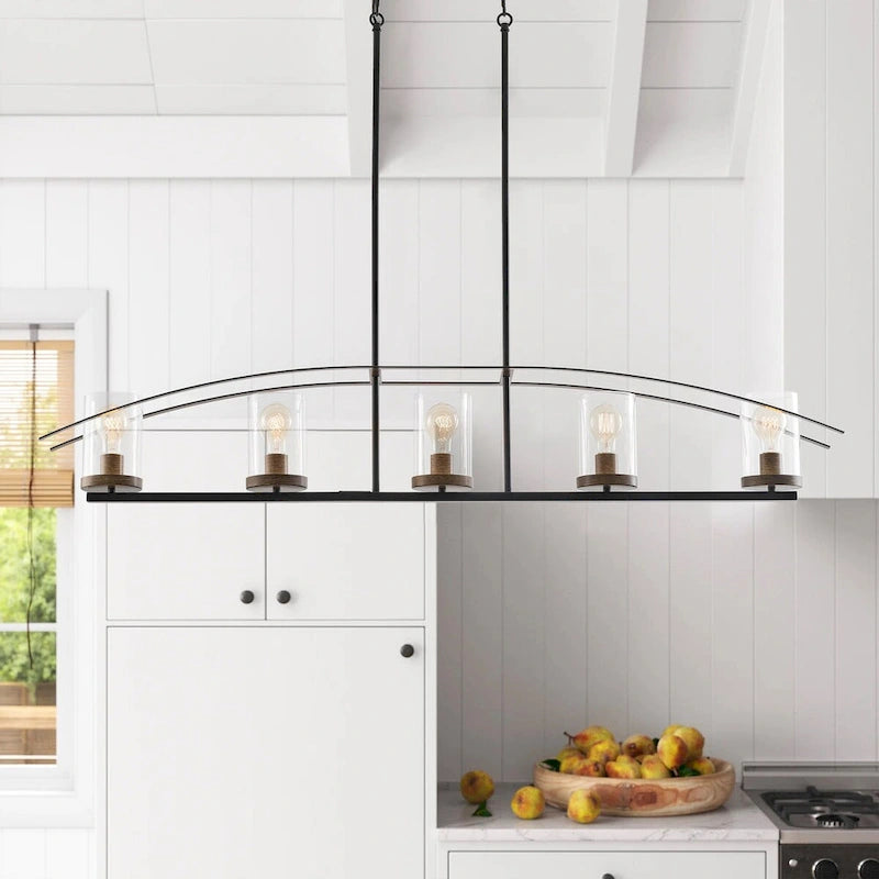 Lustre arqué à 5 lumières en verre à intensité variable et réglable pour îlot de cuisine - 52,7 cm P x 6,7 cm L x 80,6 cm H (réglable)
