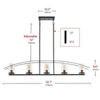 Lustre arqué à 5 lumières en verre à intensité variable et réglable pour îlot de cuisine - 52,7 cm P x 6,7 cm L x 80,6 cm H (réglable)
