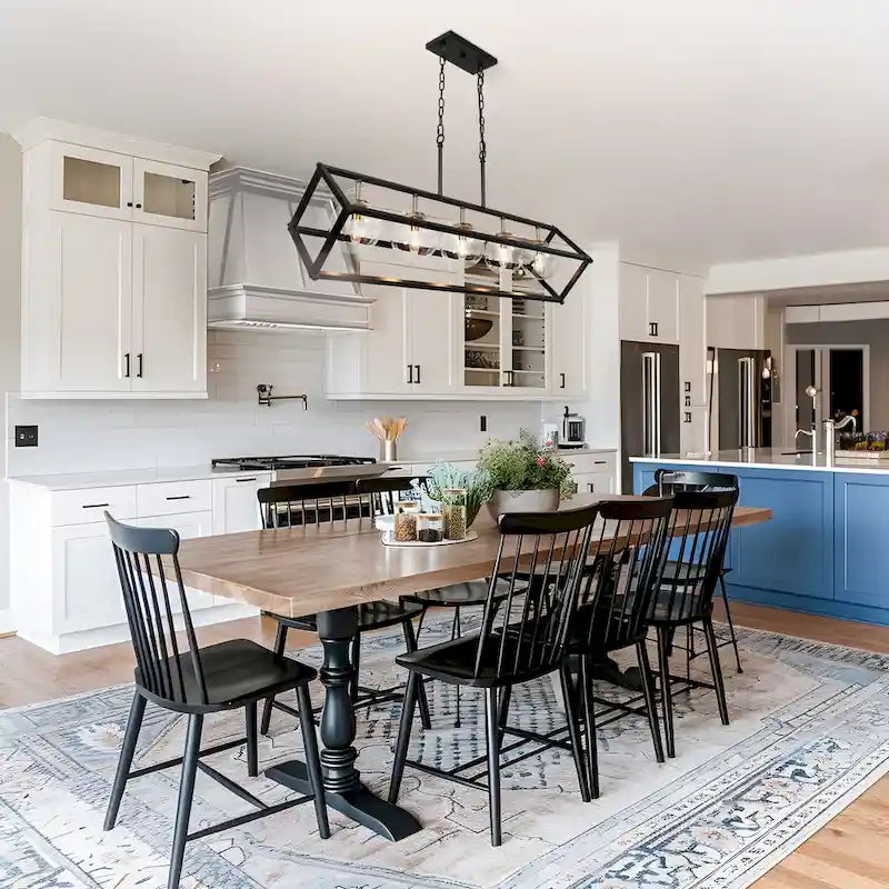 Lustre Torin moderne à 5 lumières, style géométrique, noir et or, globe en verre, suspension pour îlot de cuisine - 41,5 cm (L) x 12 cm (l) x 19,5 cm (H)